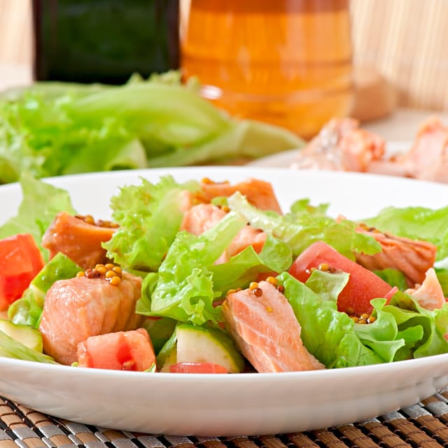 Spicy Salmon & Tuna Avocado Salad.